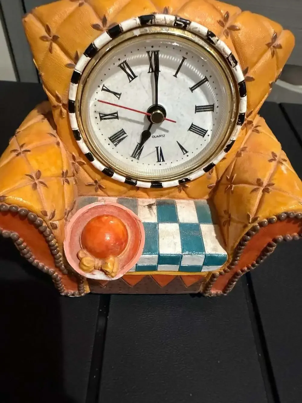 Milson & Louis Hand Painted Quartz Overstuffed Chair Novelty Desk Clock
